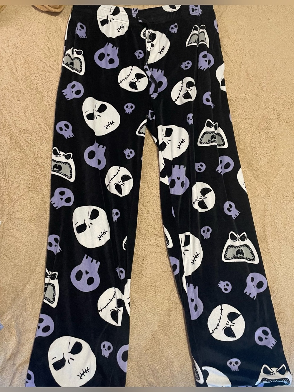 Disney Black Pajama Pants with White and Lavender Skull Print